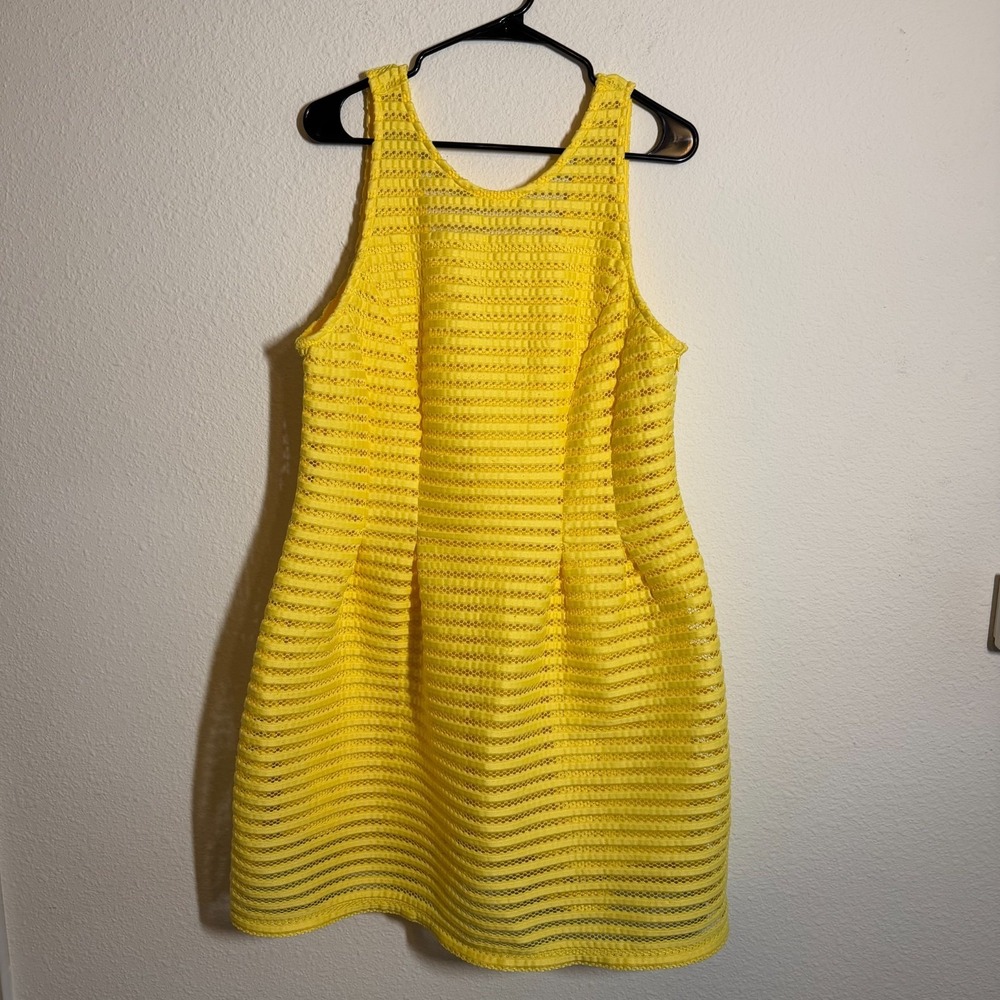 It's Mini Tank Dress Womens‎ Plus 1X Yellow Crochet Knit Scoop Neck Wide Straps